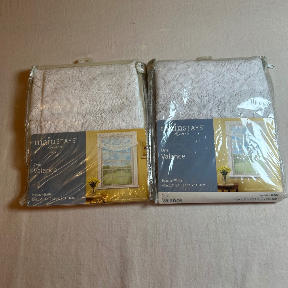 Mainstays Home Deanna White Lace Curtain Window Valance 40x21 Cottagecore Set 2